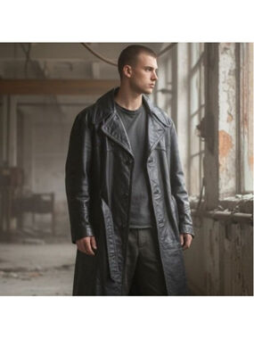 Vintage 70's Sears Belted Black Real Leather Trenchcoat With Liner Size M